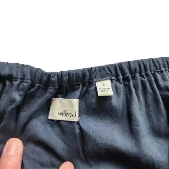 Aritzia Wilfred Emmie Dress Navy Blue Modal Off Shoulder Ruffle Women's Small - Picture 8 of 12